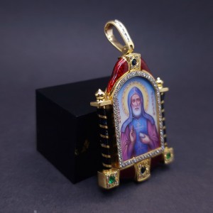 Golden icon with diamonds and colored stones