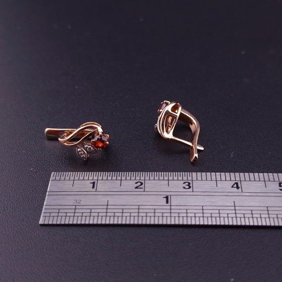 Gold earrings with diamonds and  grenades  (NEW)