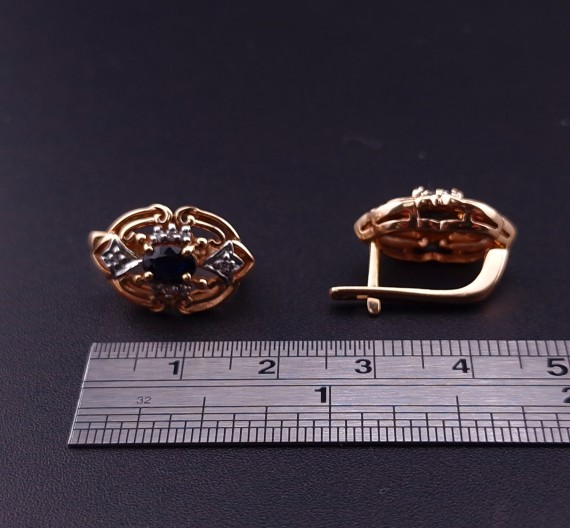 Gold earrings with diamonds and sapphires (NEW)