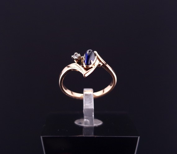 Gold ring with diamond and sapphire  (NEW)