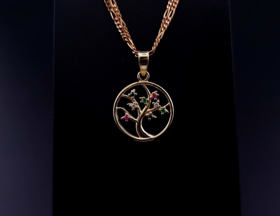 Gold pendant with colored stones