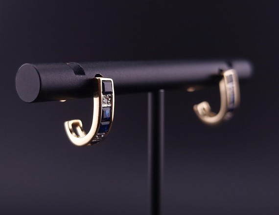 Gold earrings with diamonds and colored stones