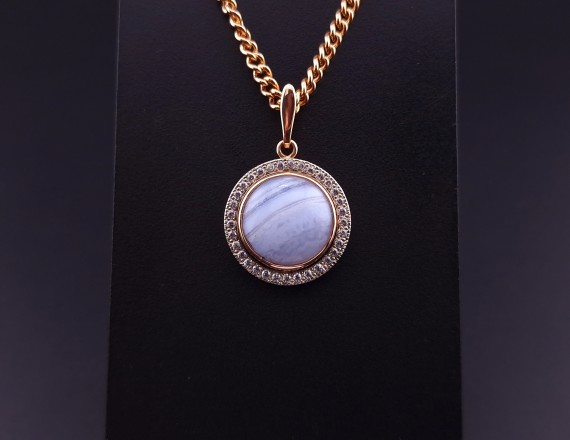 Gold pendant with fianites and chalcedony  (NEW)