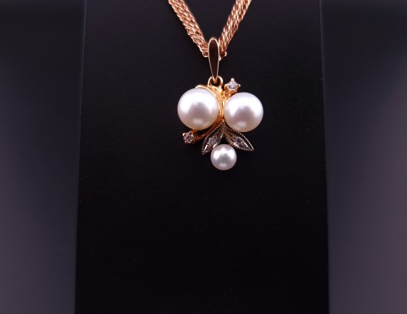 Gold pendant with fianites and  pearls  (NEW)