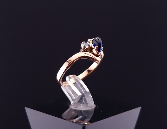 Gold ring with diamond and sapphire  (NEW)