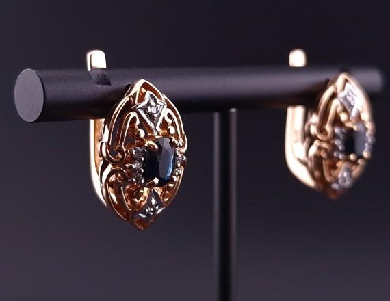 Gold earrings with diamonds and sapphires (NEW)